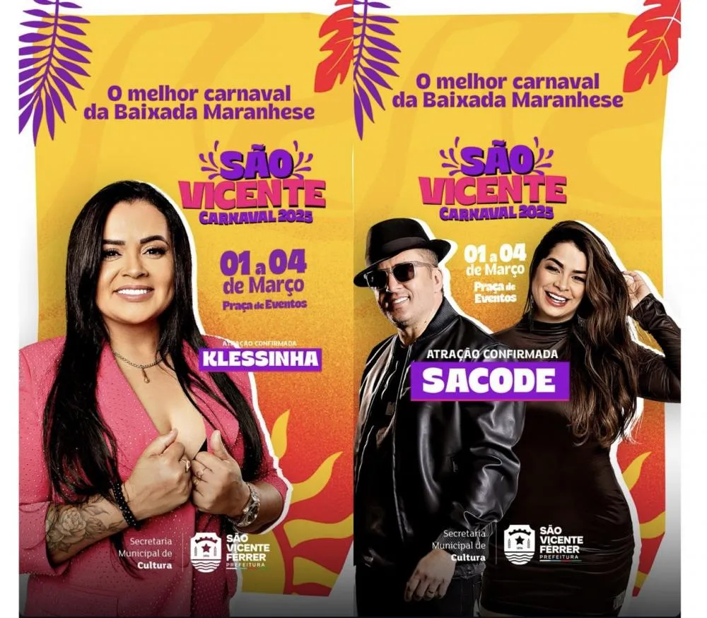 Prefeito Adriano Freitas anuncia Klessinha e Toni Guerra como uma das atrações do Carnaval 2025 em São Vicente Ferrer a