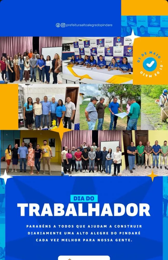 Prefeito Didi do PP deseja um feliz dia do trabalhadores para toda a população de Alto Alegre do Pindaré.